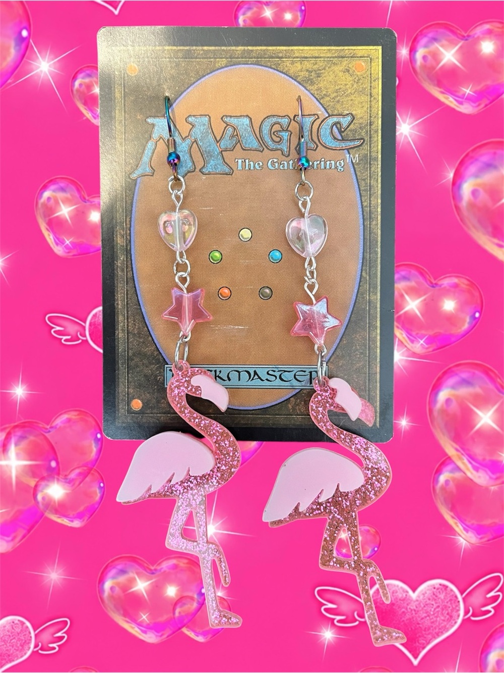 Pink Glitter Flamingo Dangle Earrings